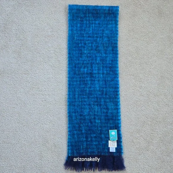NWT Kid Mohair Scarf Blue Avoca Tweed - Picture 12 of 16